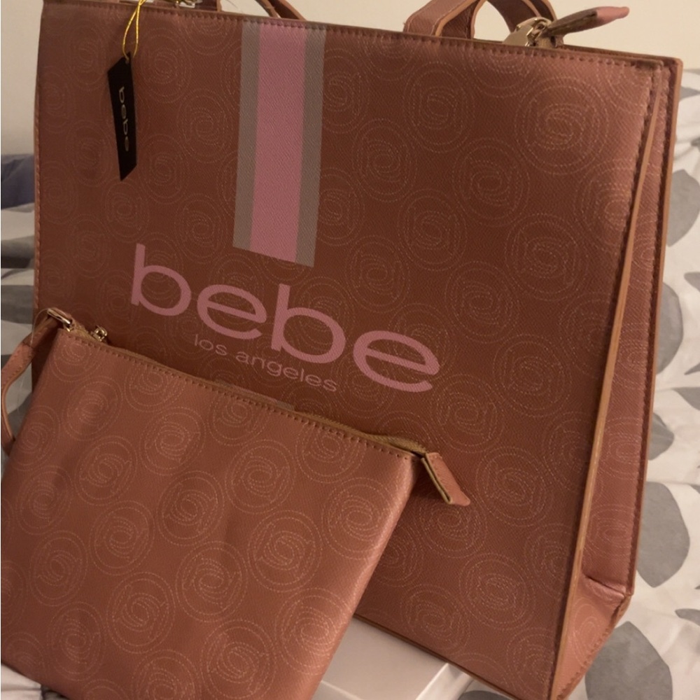 Bebe Los Angeles Rose Gold Tote and Pouch Set